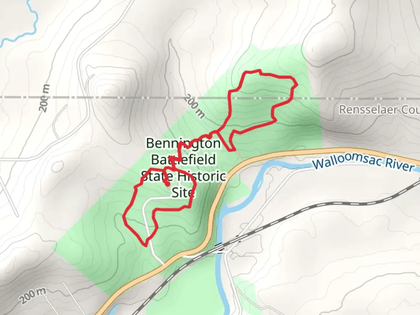 An image depicting the trail Bennington Battlefield Park Road Loop and its surrounding area.