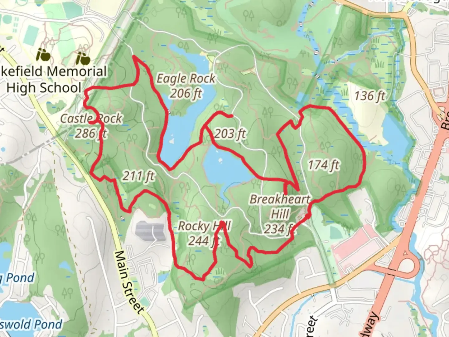 An image depicting the trail Upper Pond and Pearce Lake Loop and its surrounding area.