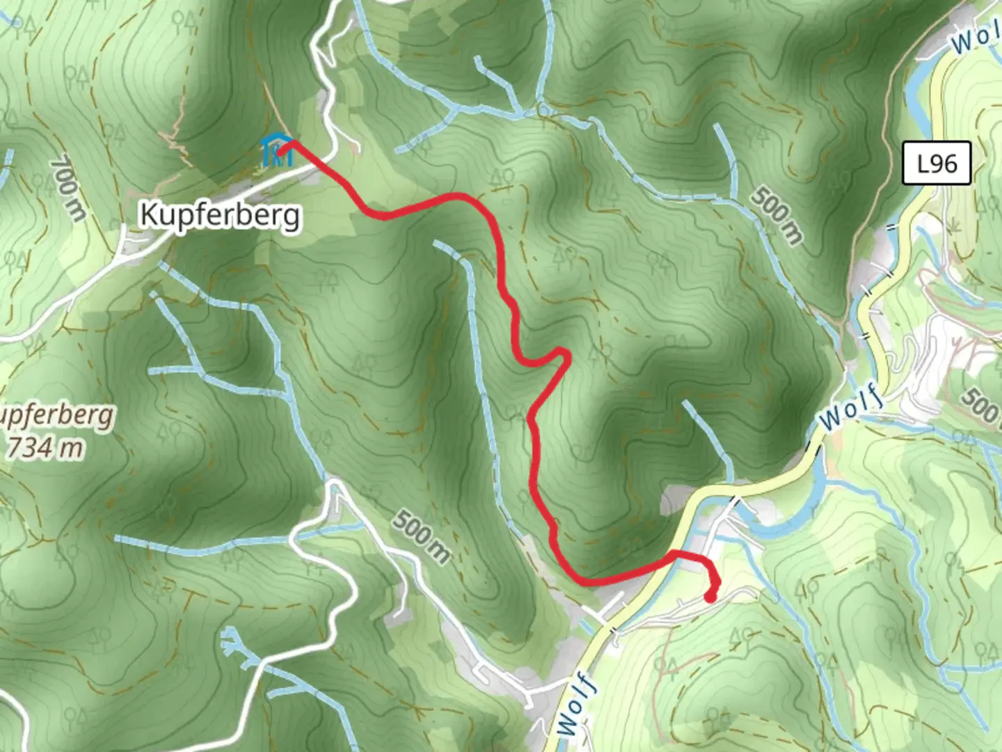 An image depicting the trail Neuer Weg in Kupferberg and its surrounding area.