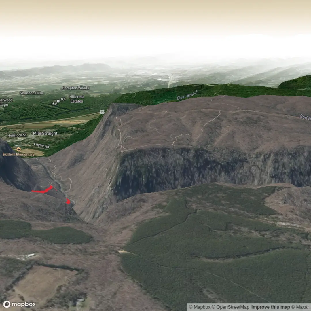 An image depicting the trail Hogskin Branch and Rogers Creek Overlook via CT - N Chickamauga Creek and its surrounding area.