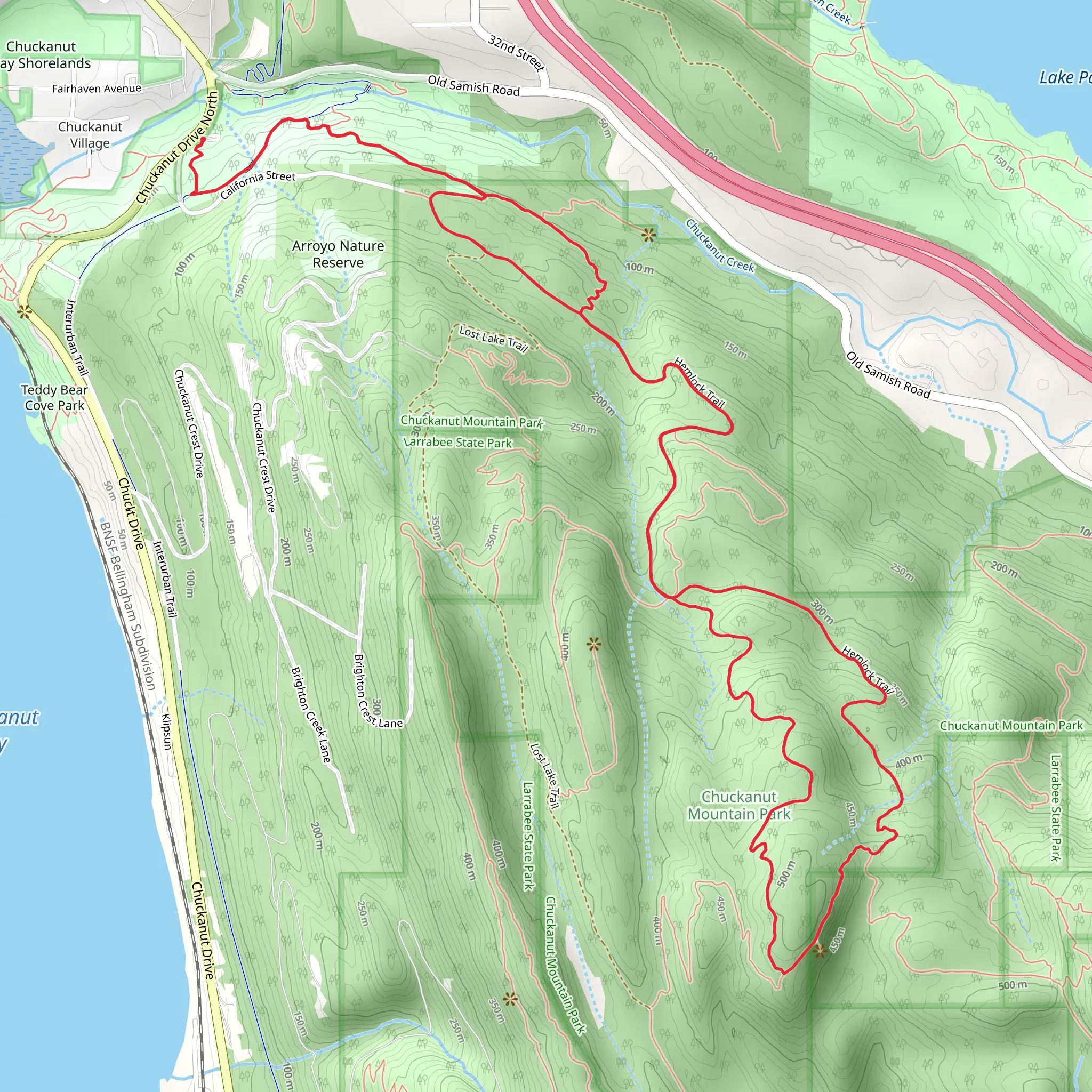 Interurban, Hemlock and Raptor Ridge Loop Trail mobile static map