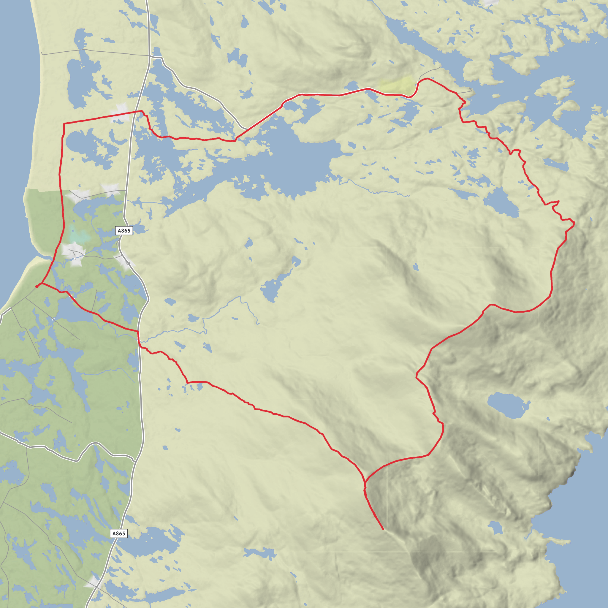 Howmore to Head of Gleann Uisinis via Loch Druidibeag, Heacla and Beinn Mhor mobile static map