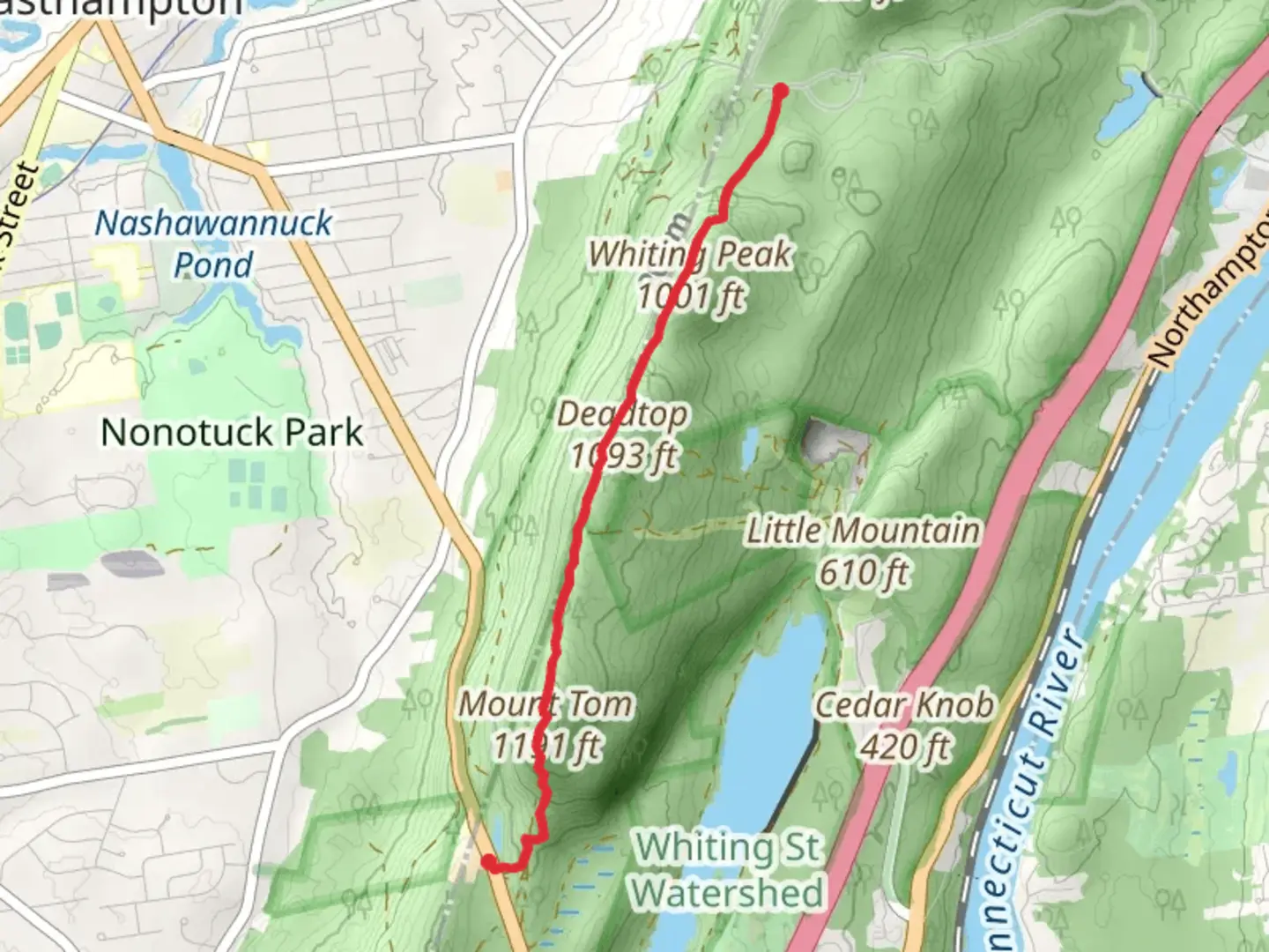 An image depicting the trail Mount Tom, Deadtop and Whiting Peak Trail via NET Trail and its surrounding area.