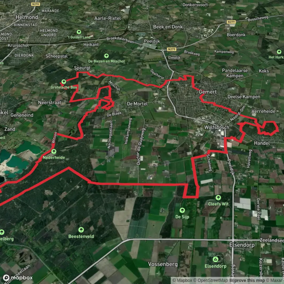 An image depicting the trail Nederheide and Grotelsche Bos Loop and its surrounding area.
