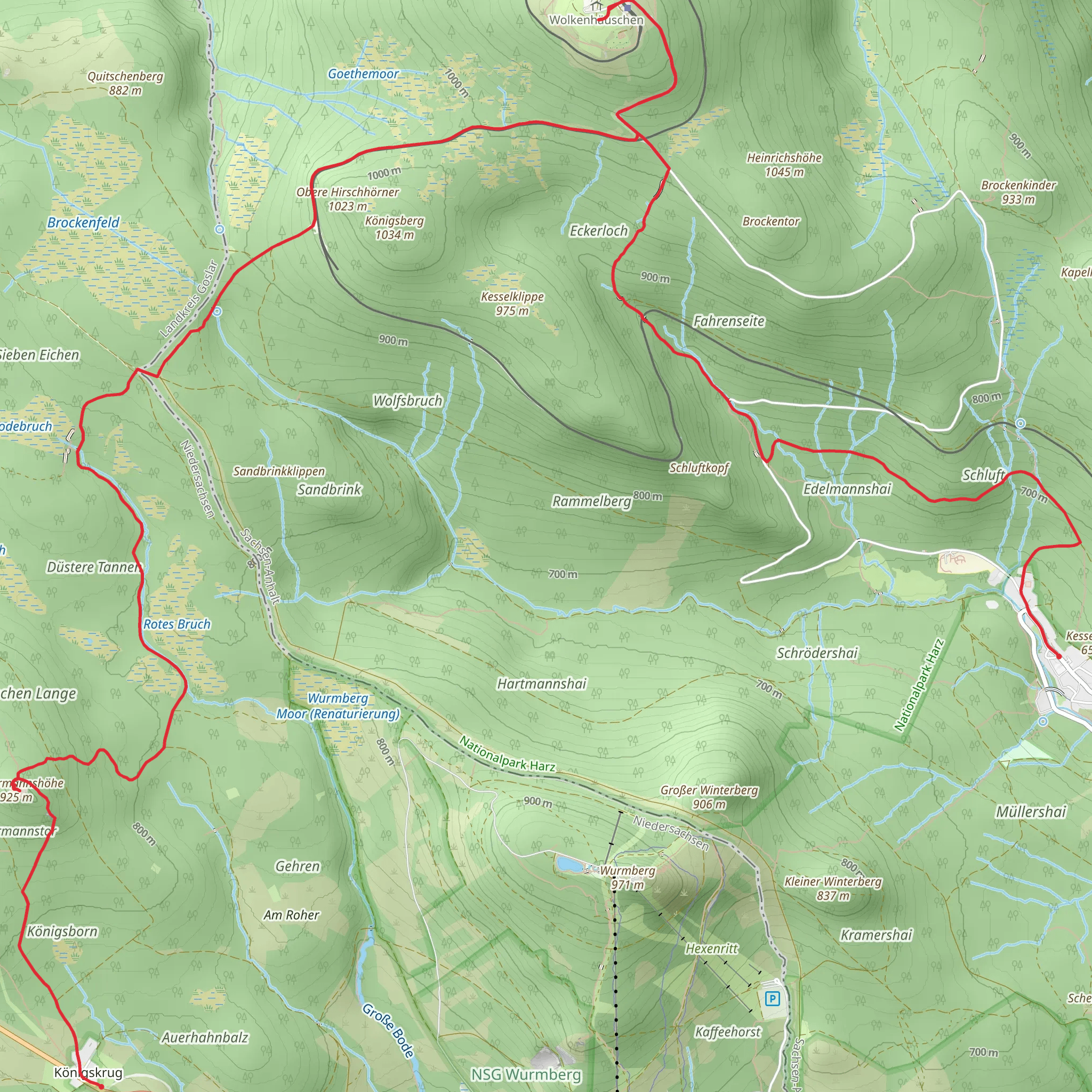 Konigskrug to Schierke Walk via Brocken mobile static map