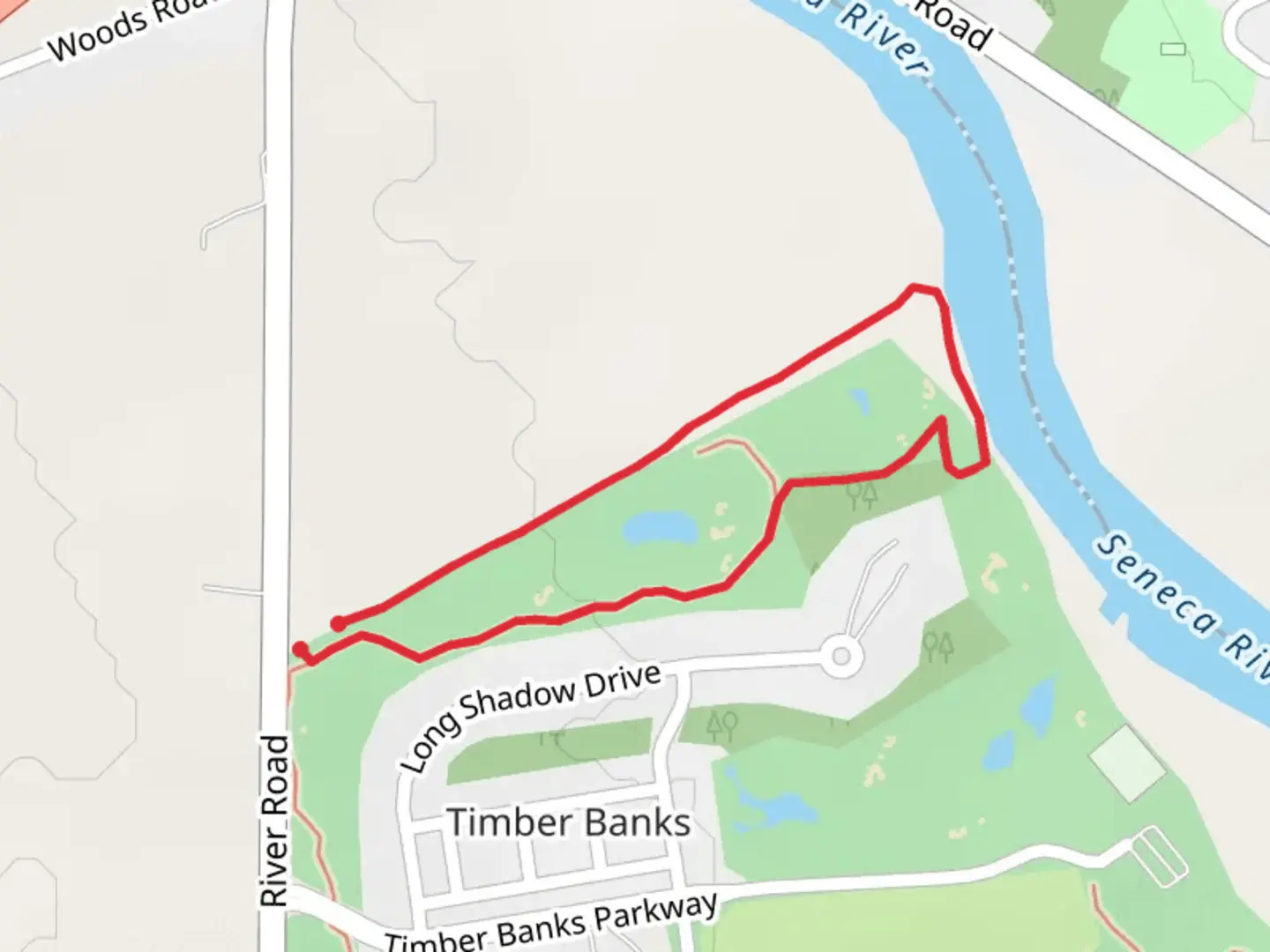 An image depicting the trail Seneca River Loop from River Road and its surrounding area.