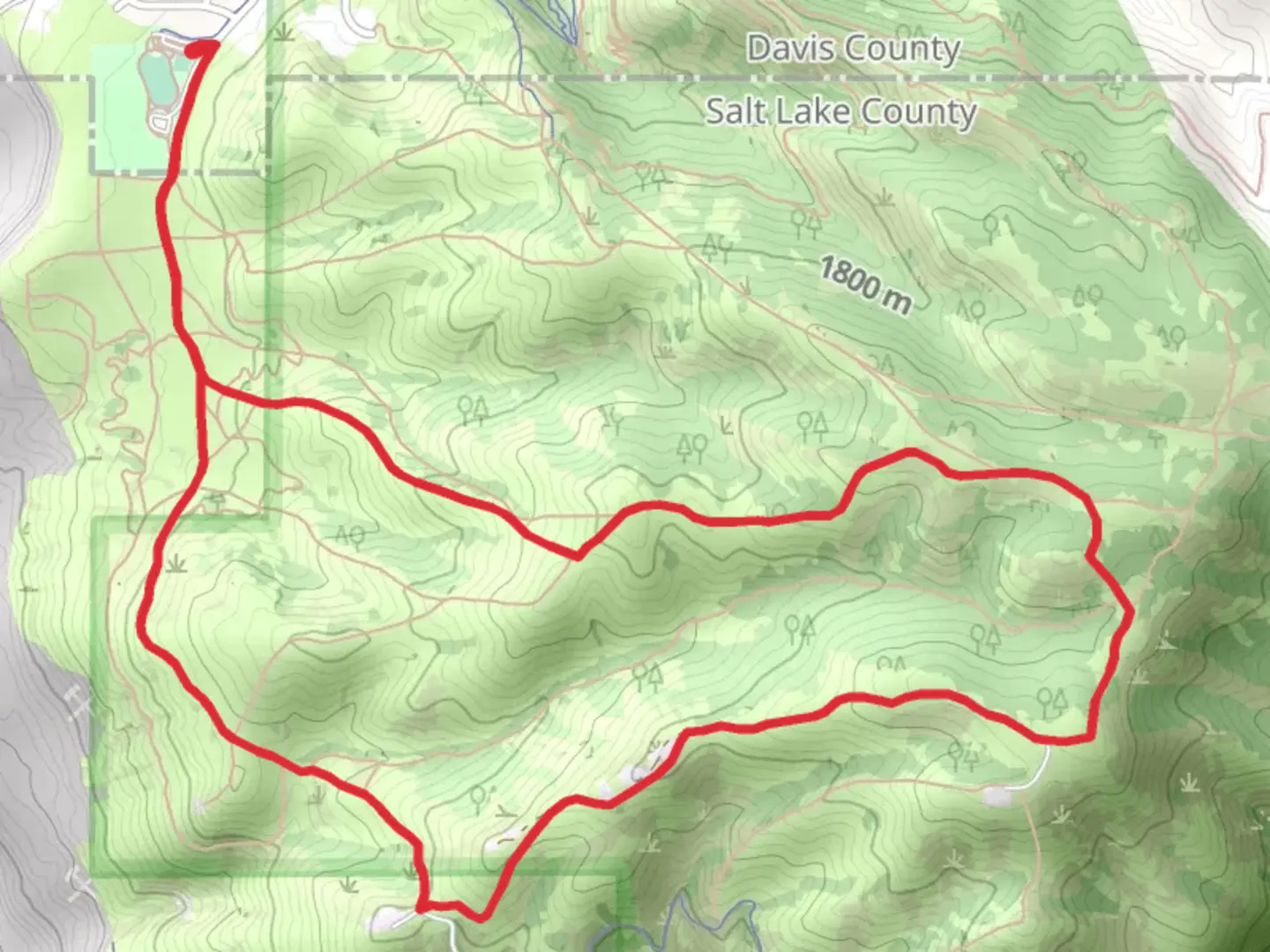 An image depicting the trail Terraces Trail, North City Creek Ridge Fire Road and Tower Connector Loop and its surrounding area.