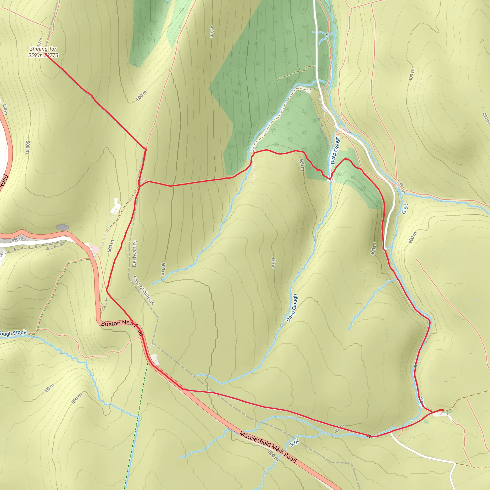 Shining Tor and Goyt's Clough from Derbyshire Bridge mobile static map
