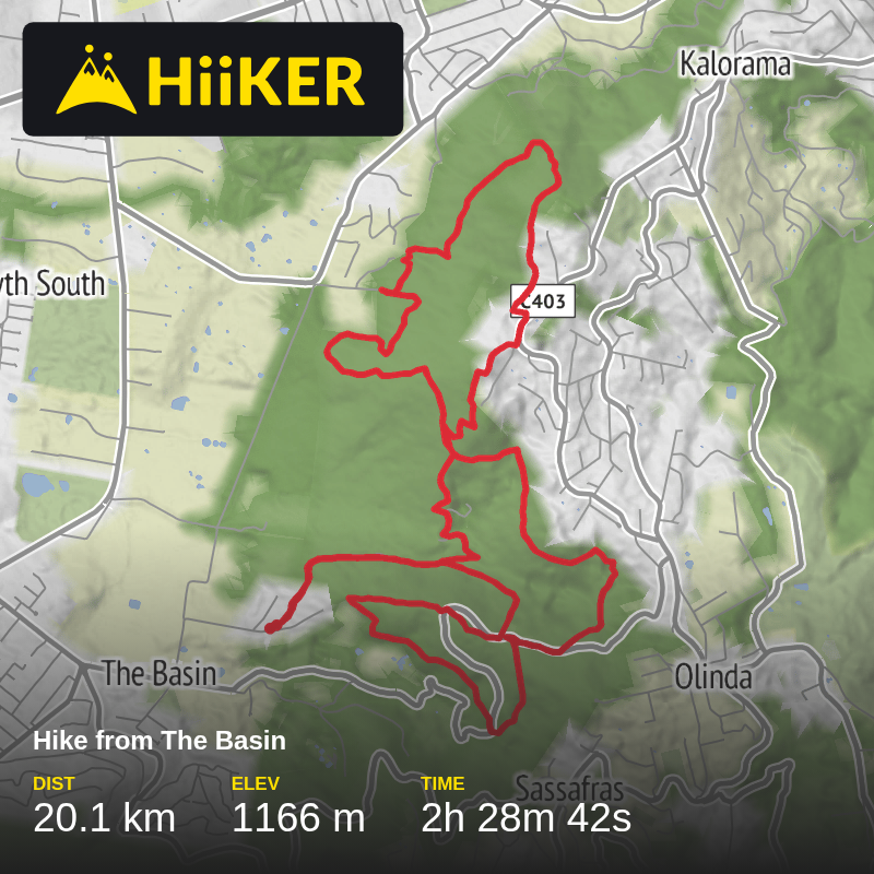 A map preview of the recording Hike from The Basin.