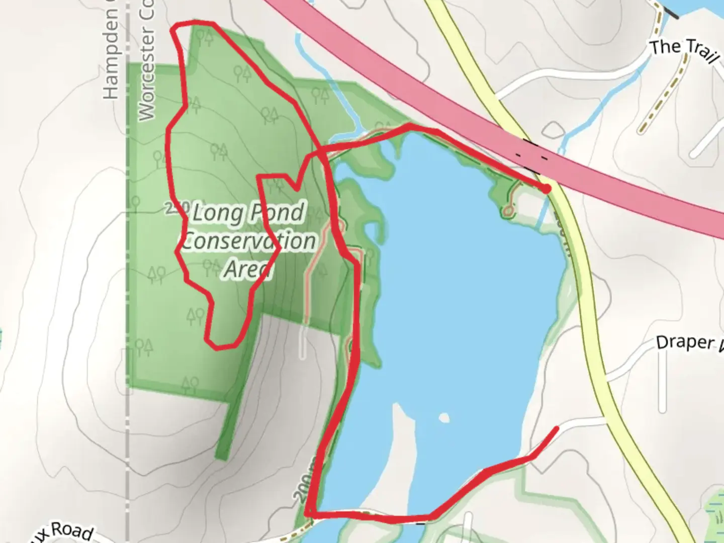 An image depicting the trail Brookfield Road Loop and its surrounding area.