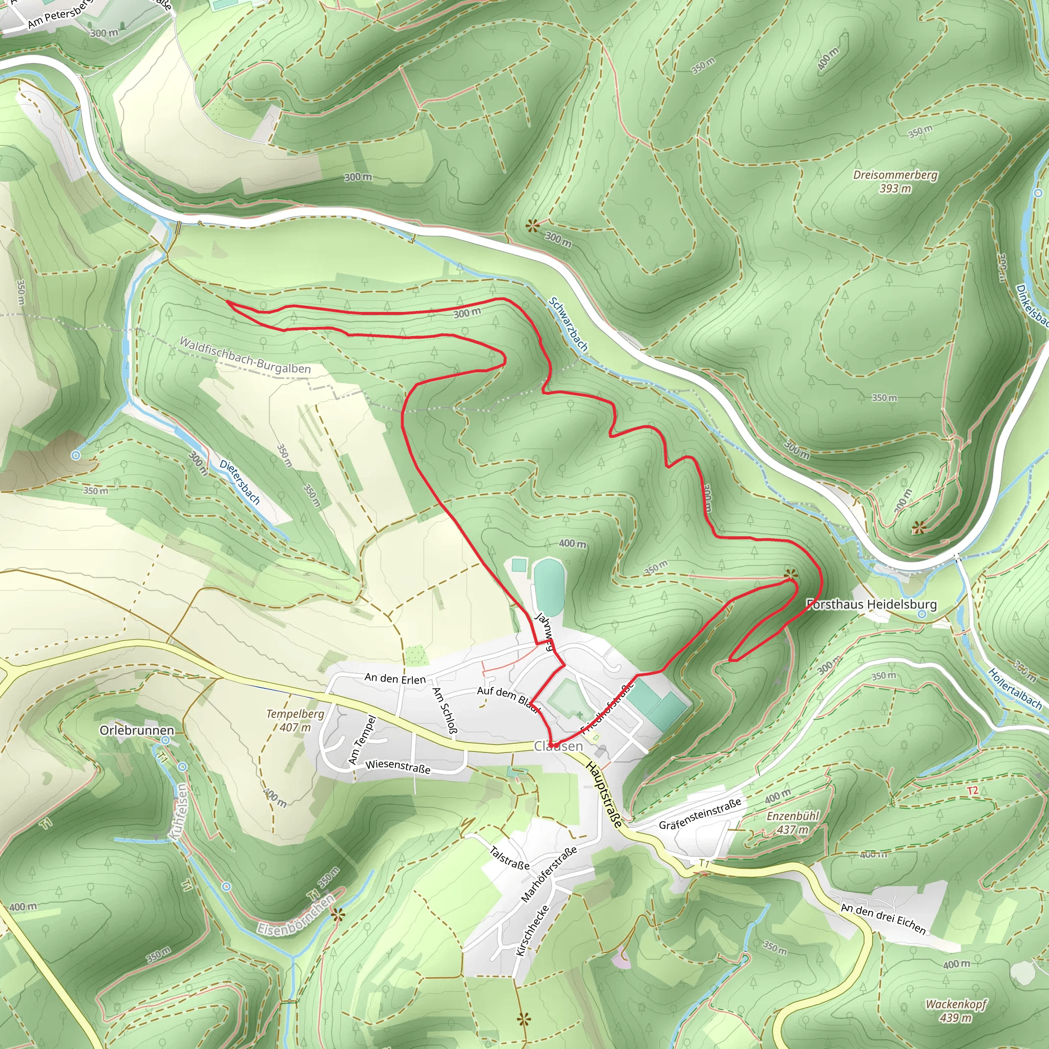 Platte Loop via Wandern in Clausen mobile static map