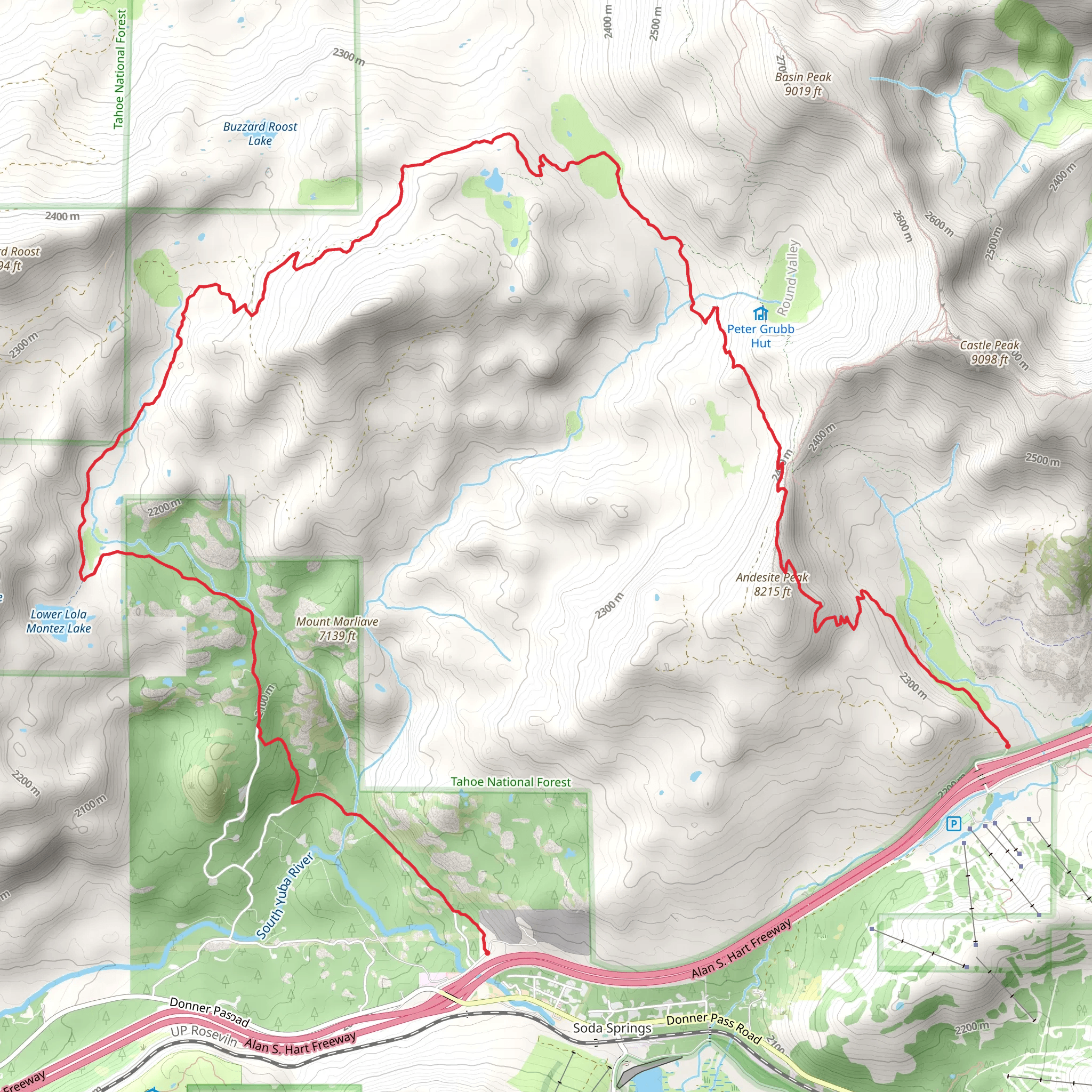 Hole in the Ground and Lower Lola Montez Trail mobile static map