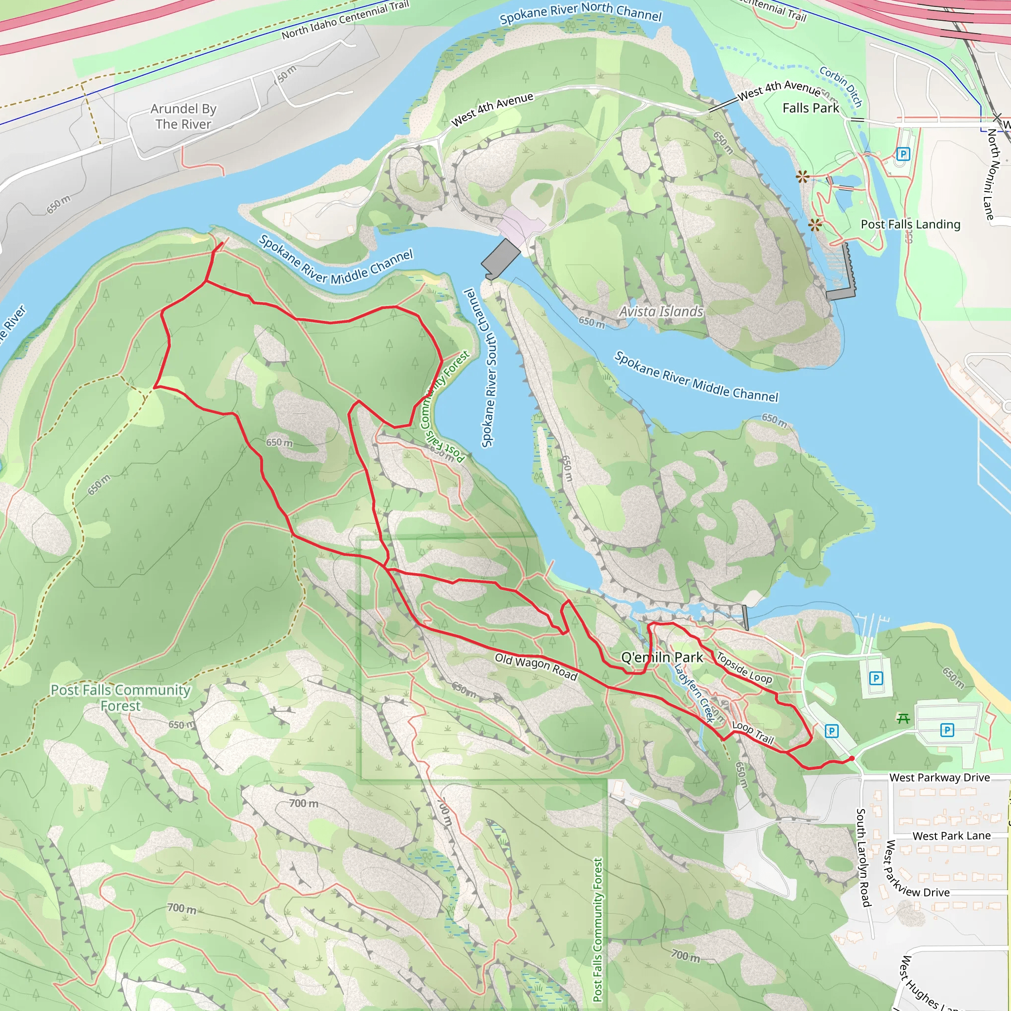 Spokane River South Channel Loop Trail mobile static map