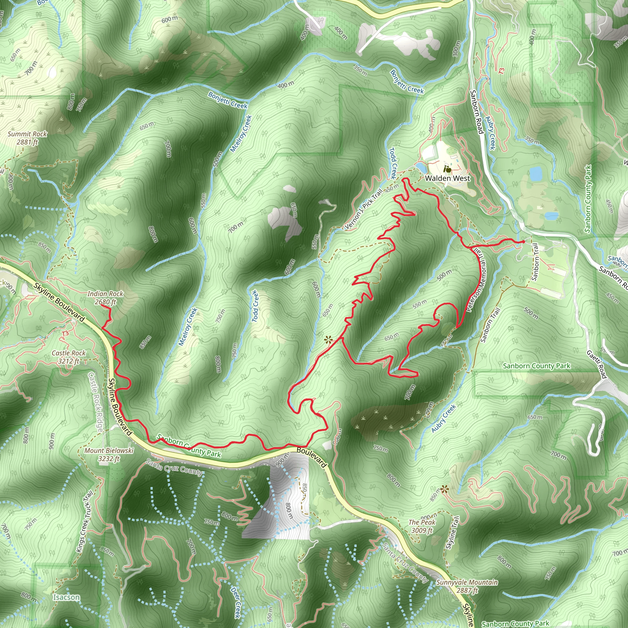 Upper - Lower Madrone and Sanborn Loop Trail mobile static map