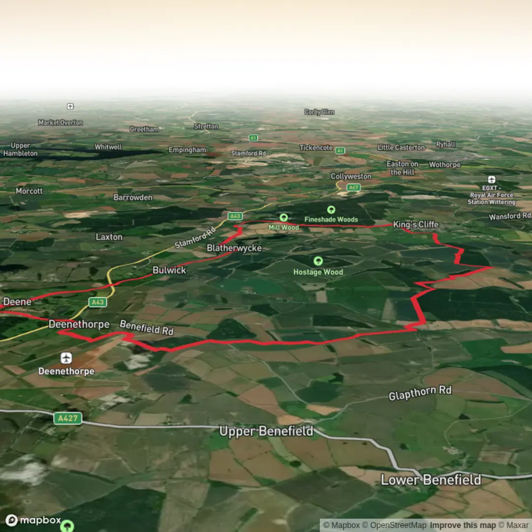 An image depicting the trail Blatherwycke and Deenethorpe and its surrounding area.
