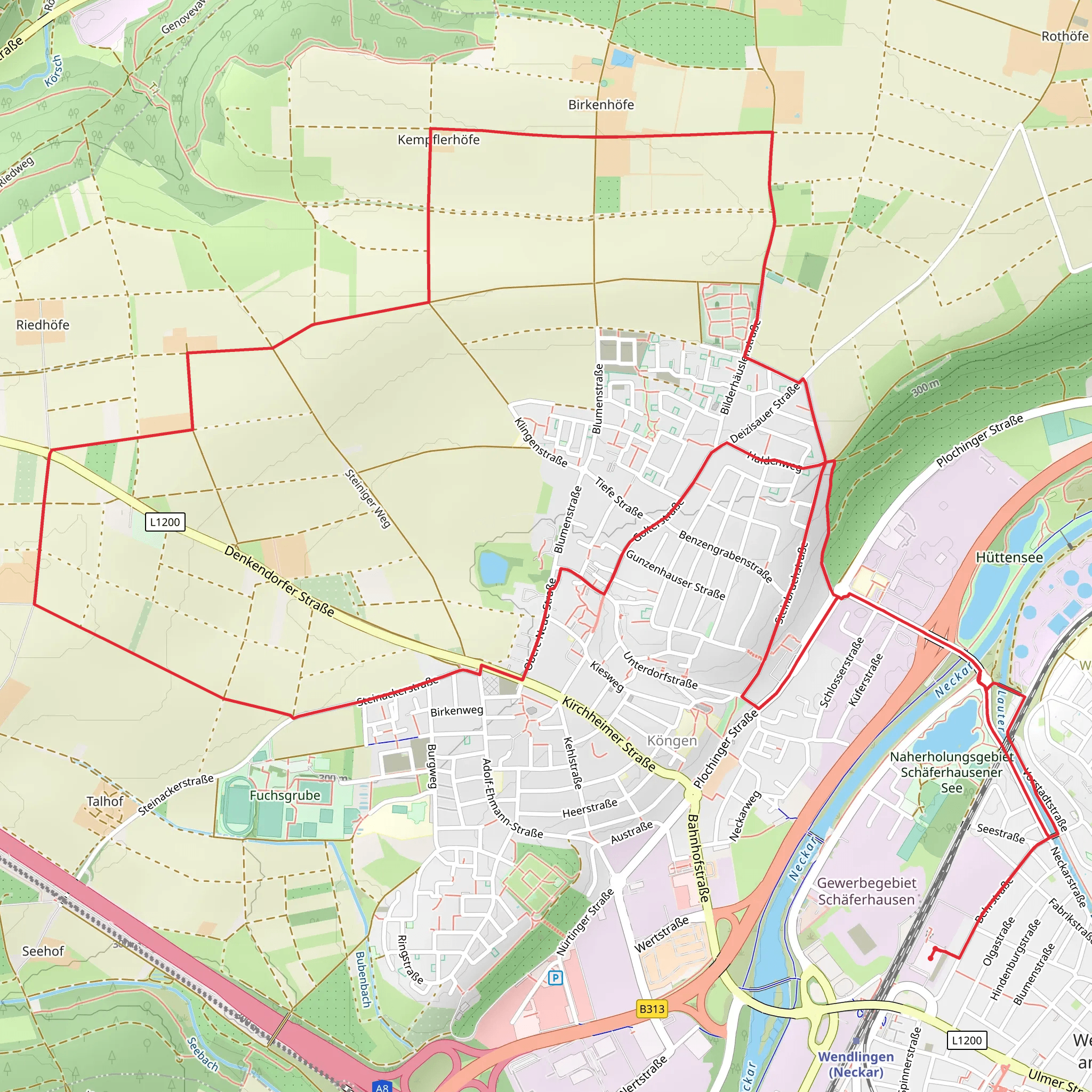 Neckar via Köngen - Wolfschlugen and Berkheim mobile static map