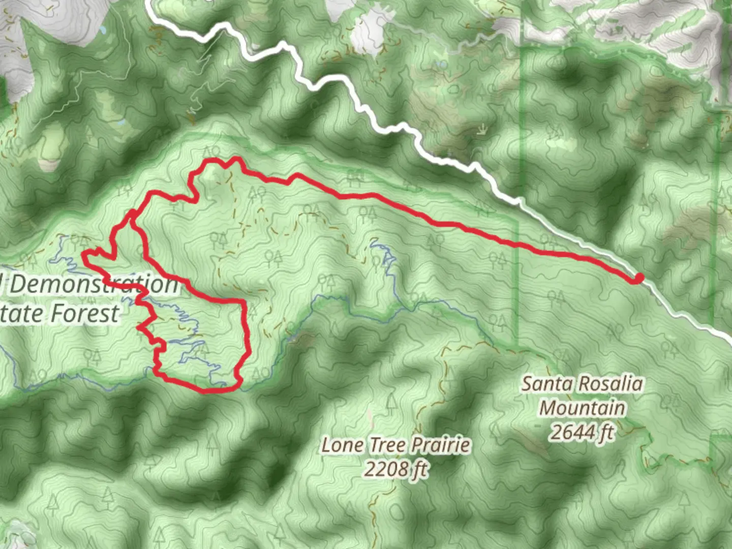 An image depicting the trail Hihn's Mill Road, Braille and Tractor Loop TRail and its surrounding area.