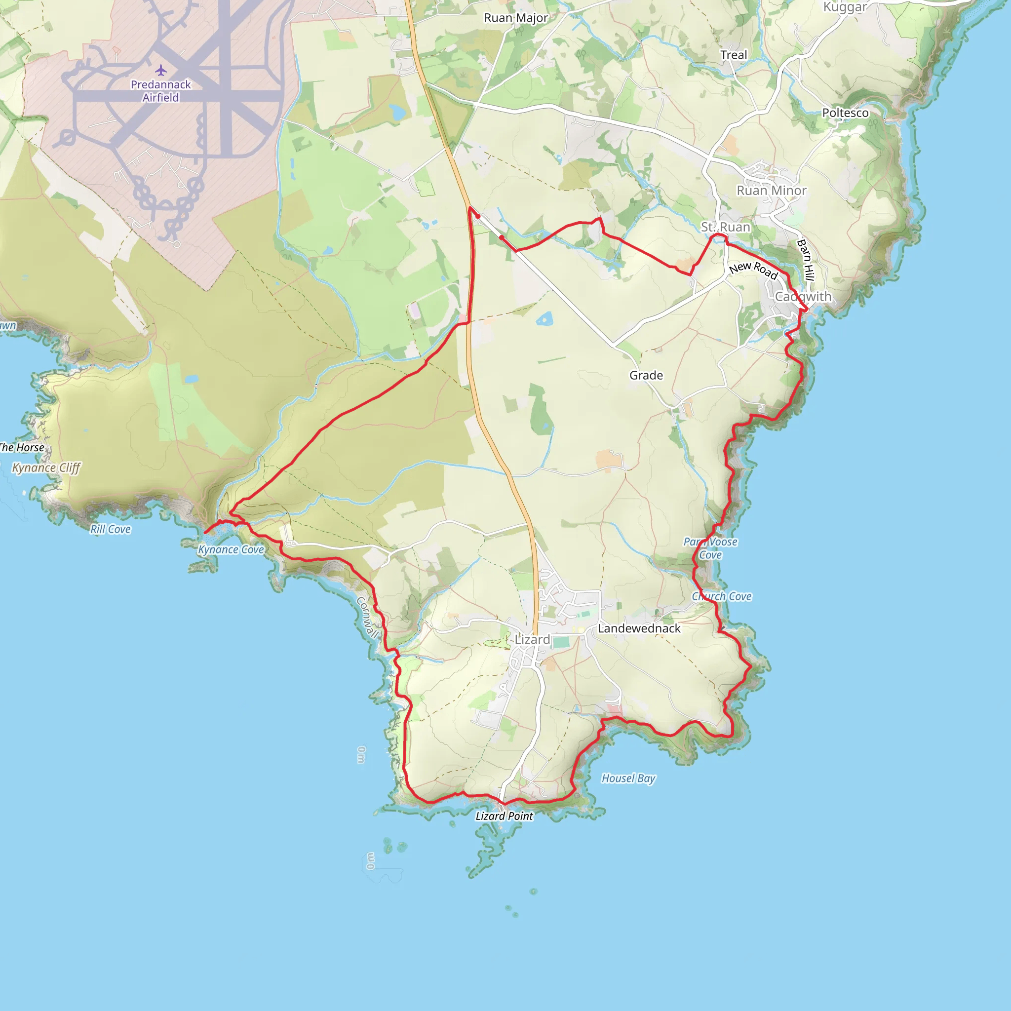 Caerthillian Cove, Lizard Point and Hot Point via The Lizard Coastal Walk mobile static map