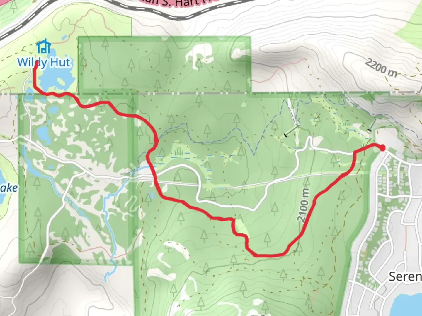 An image depicting the trail Kilborn Lake via Palisade and its surrounding area.