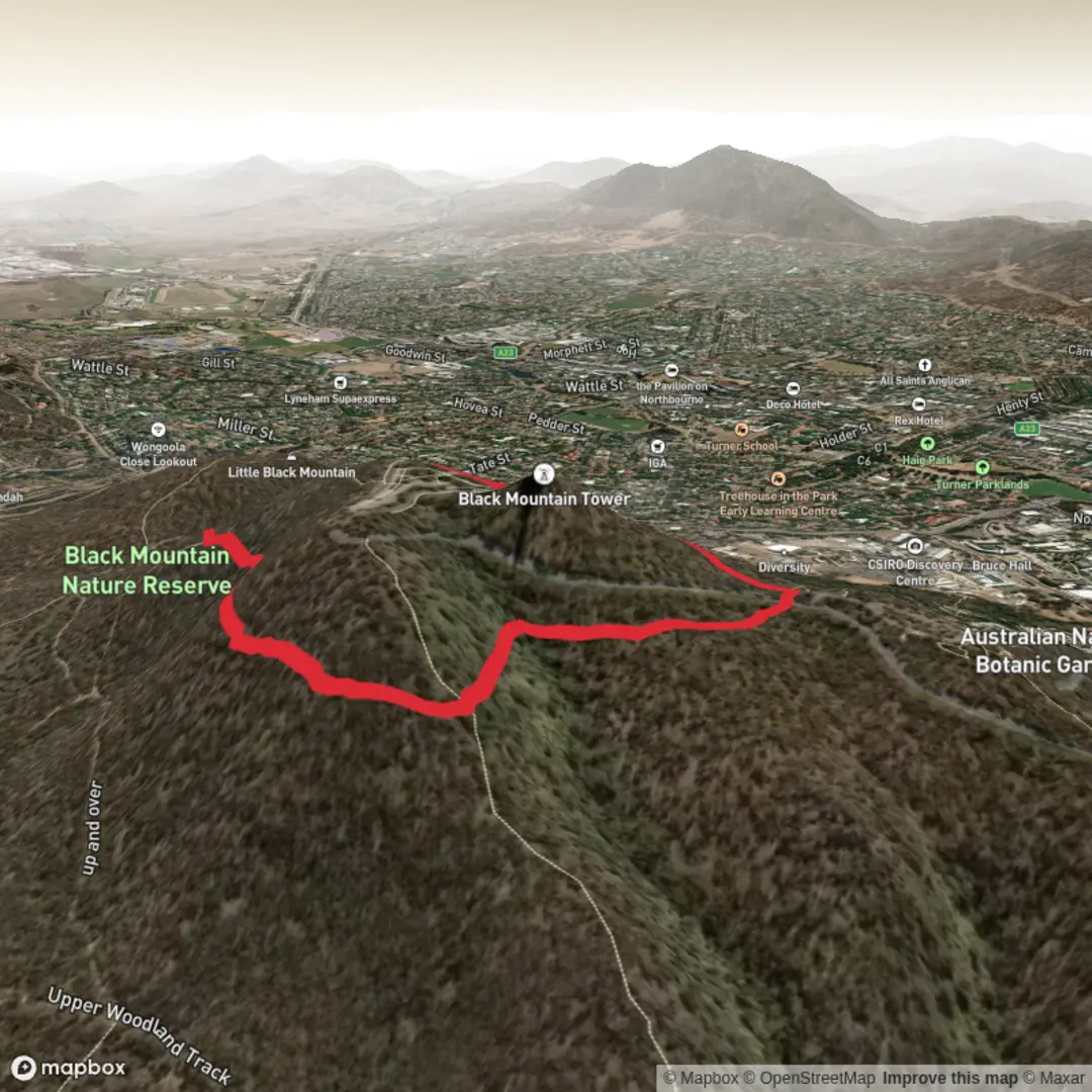 An image depicting the trail Black Mountain Botanic Garden Loop and its surrounding area.