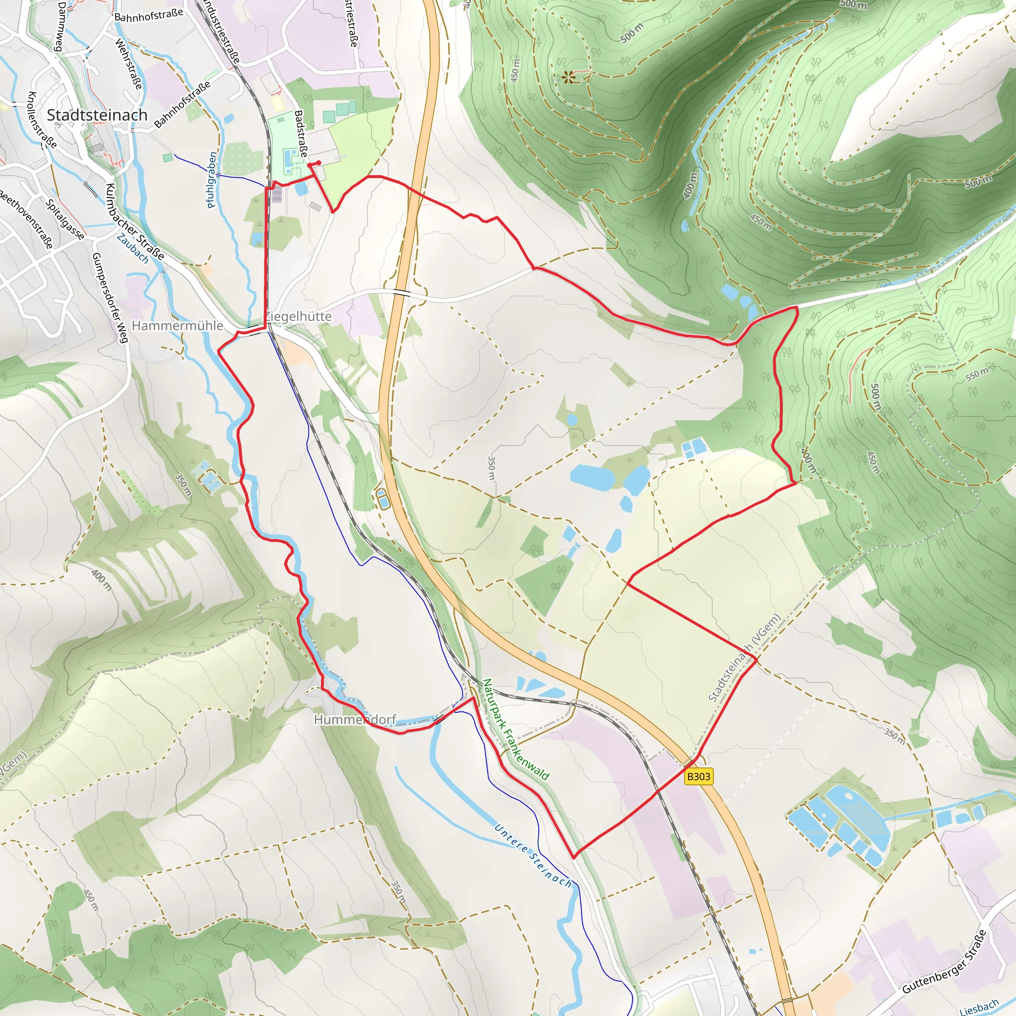 Fluss-und Teichufer Weg and Frankenwaldsteig mobile static map