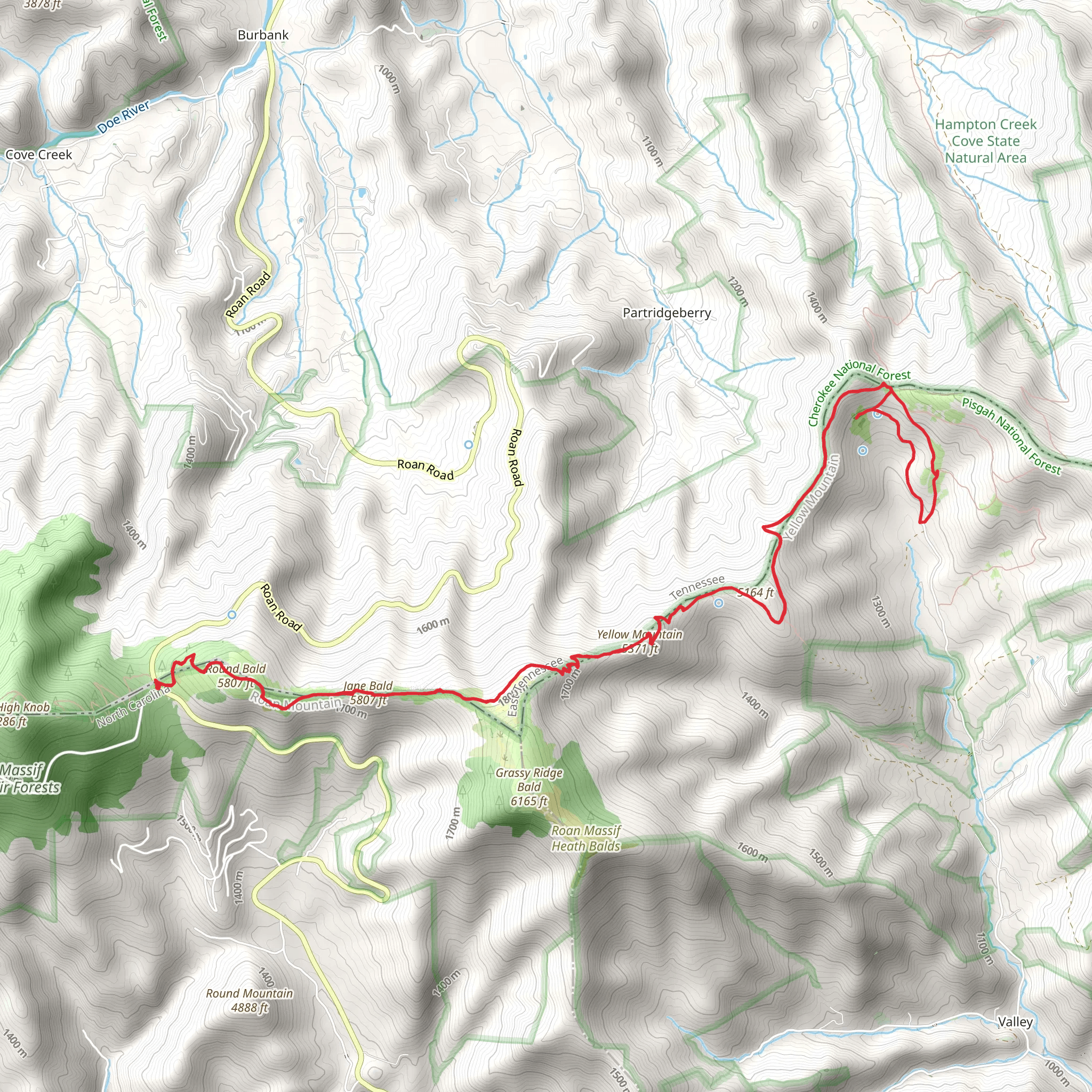 Round Bald, Yellow Mountain via Appalachian Trail mobile static map