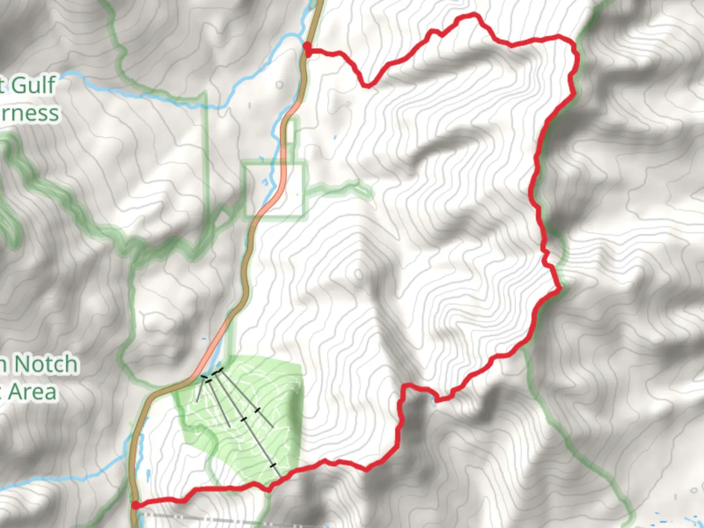 An image depicting the trail Wildcat Ridge Trail to Imp Trail via Wildcat Mountain and Mount Lethe and its surrounding area.