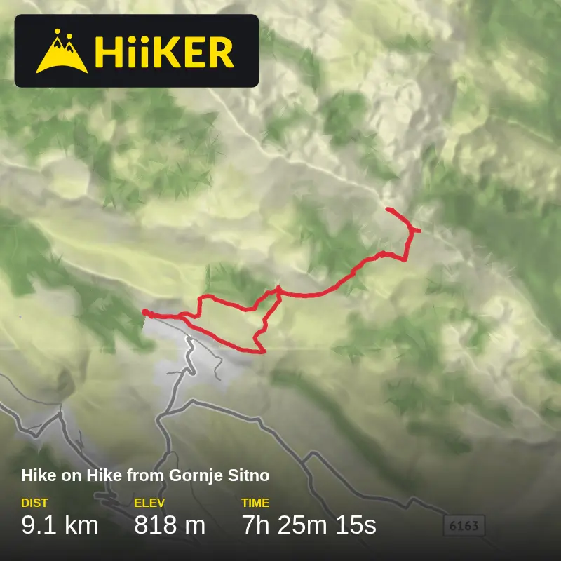 A map preview of the recording Hike on Hike from Gornje Sitno.