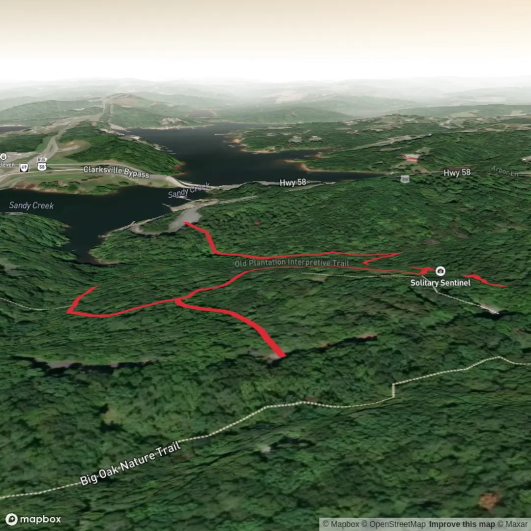 An image depicting the trail Warriors Path Trail and Old Plantation Interpretive Trail Loop and its surrounding area.