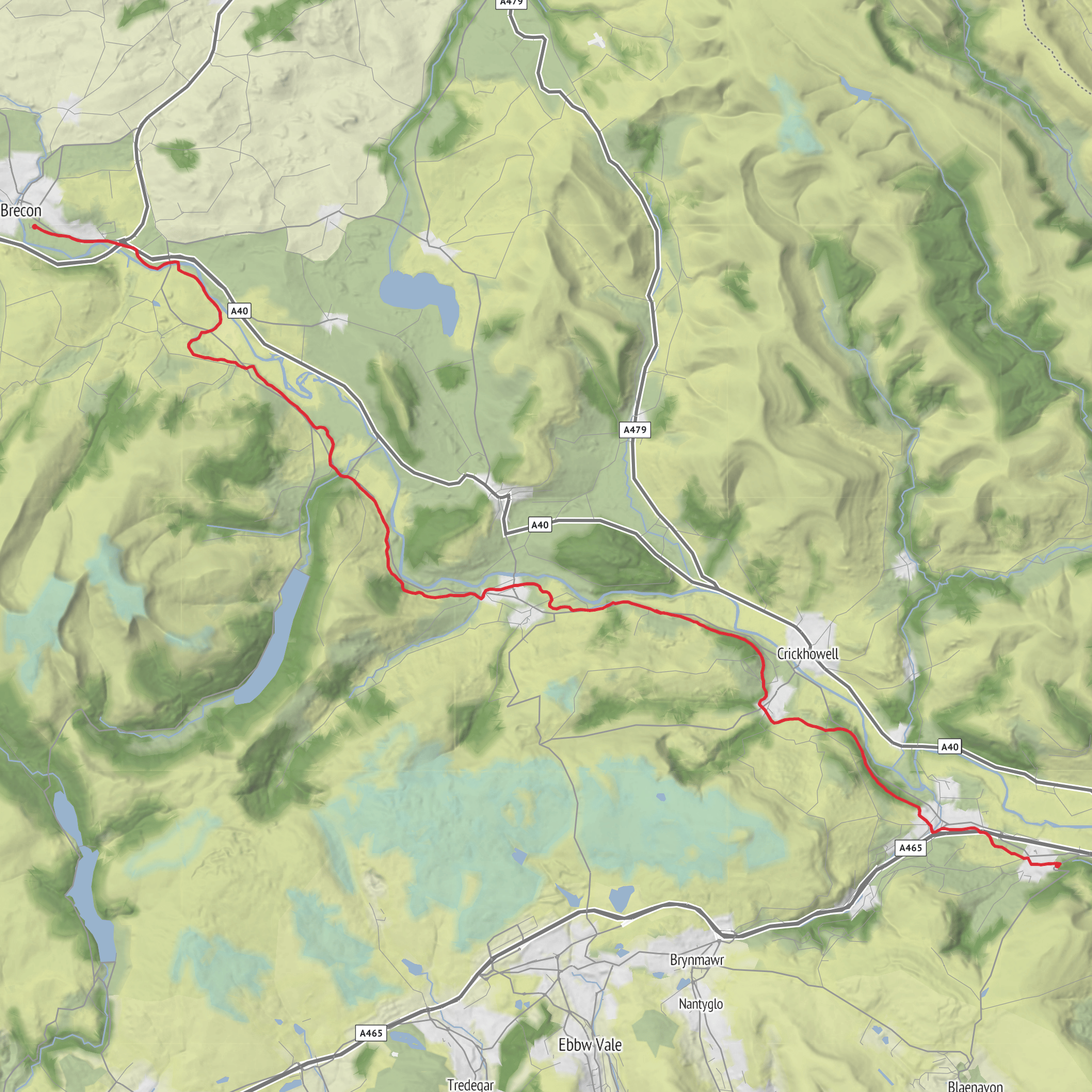 Canoe journey Govilion to Brecon mobile static map