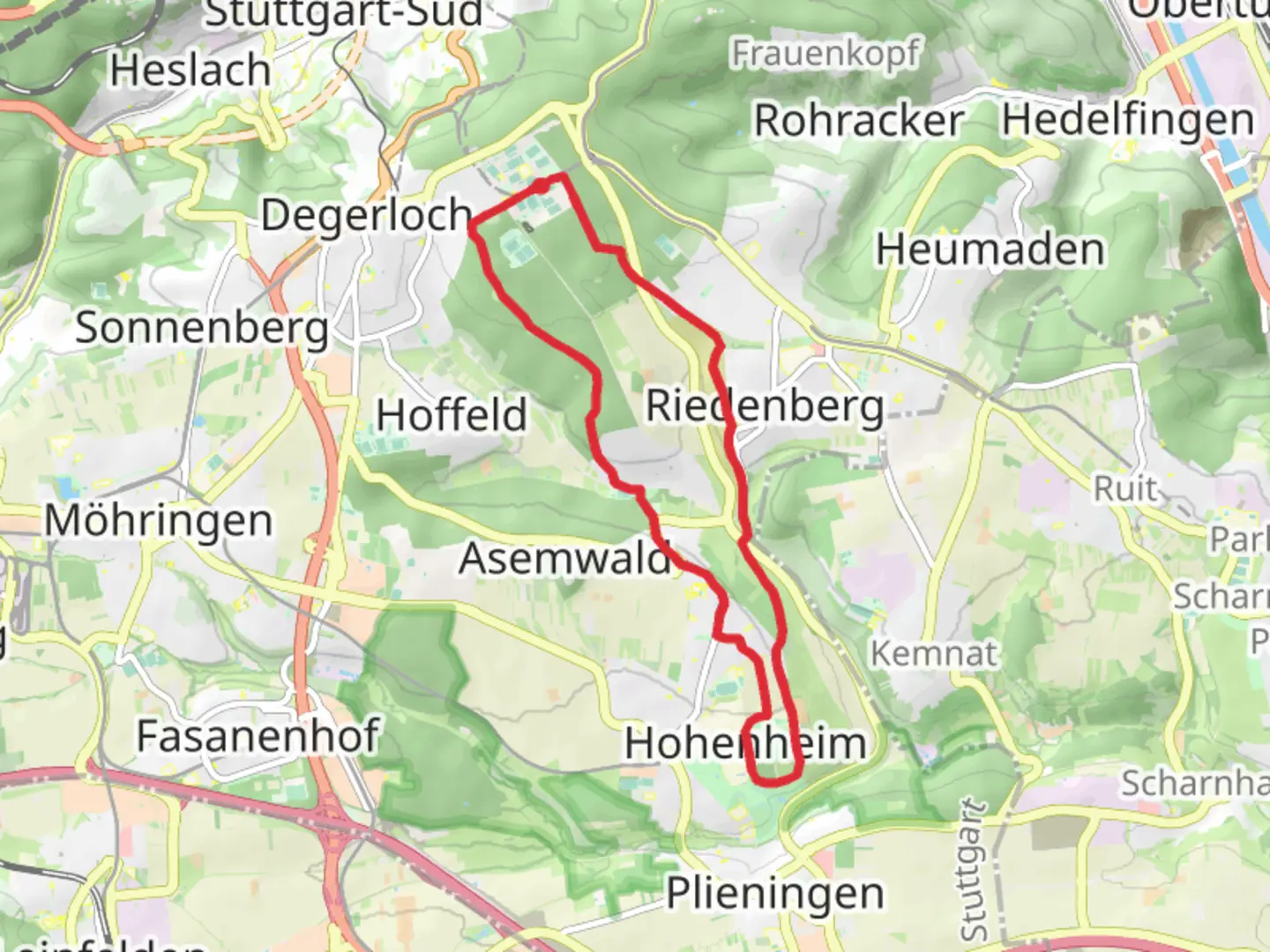 An image depicting the trail Roßhauweg, Lauchweg and Bebenhauser Weg Loop and its surrounding area.