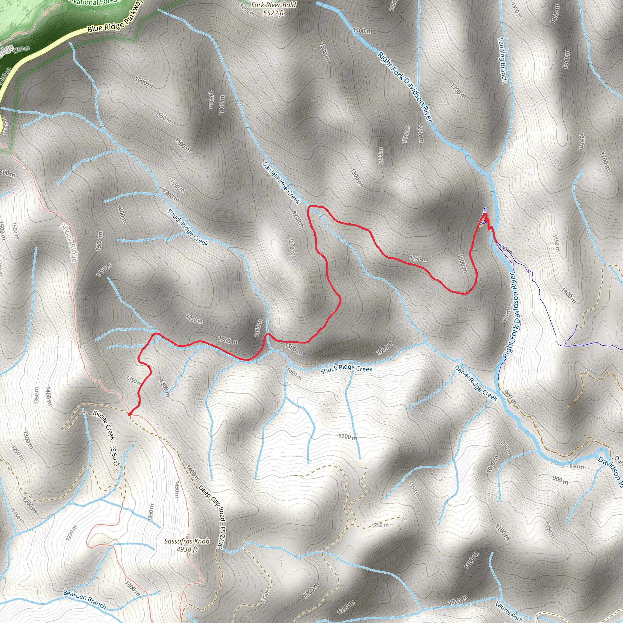 Farlow Gap Trail from Kiesse Creek mobile static map