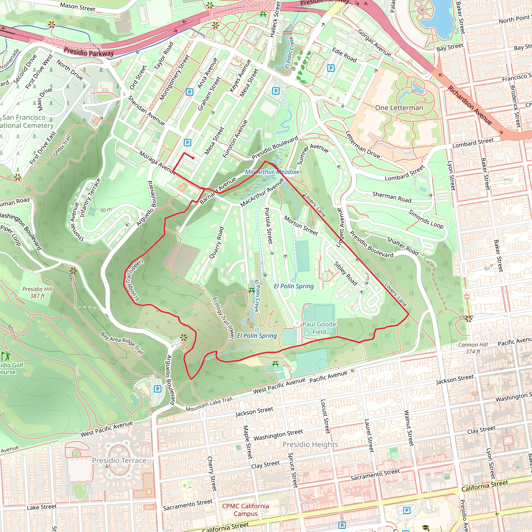 Ecology Trail and Lovers Lane Loop mobile static map