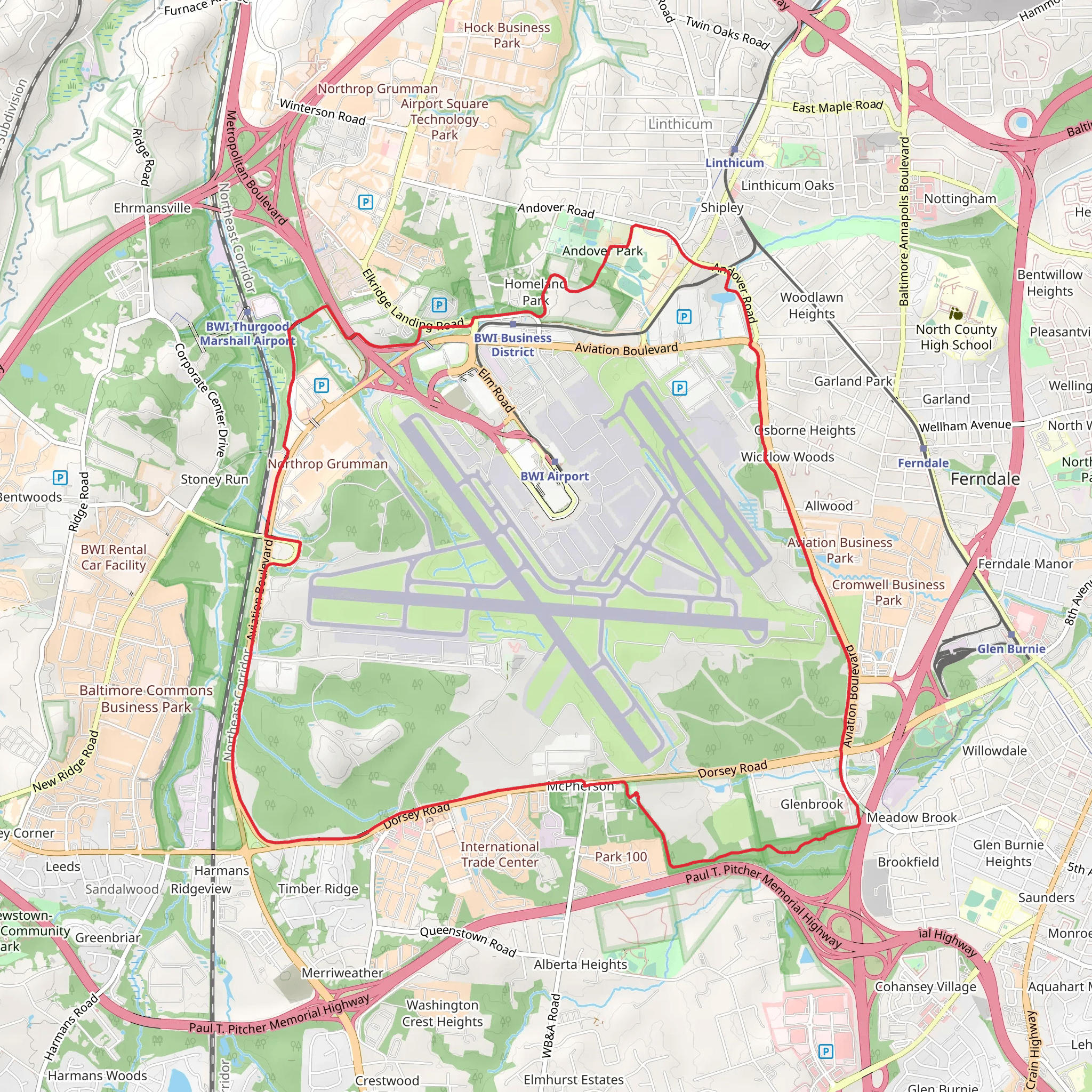 BWI Airport Loop mobile static map