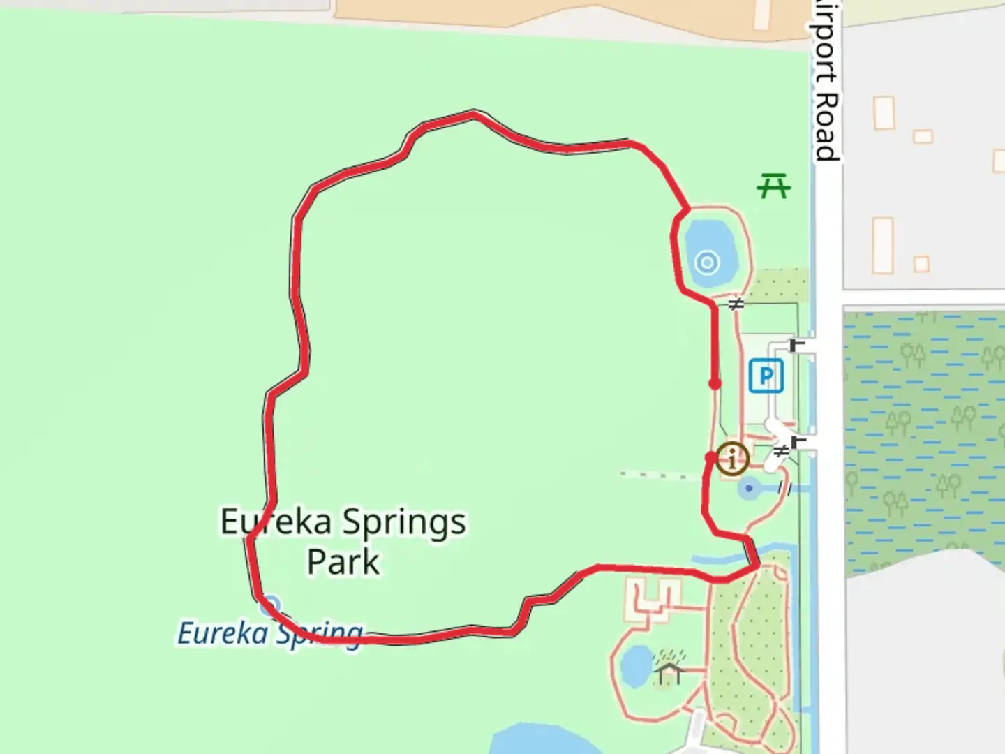 An image depicting the trail Eureka Springs Park Loop and its surrounding area.