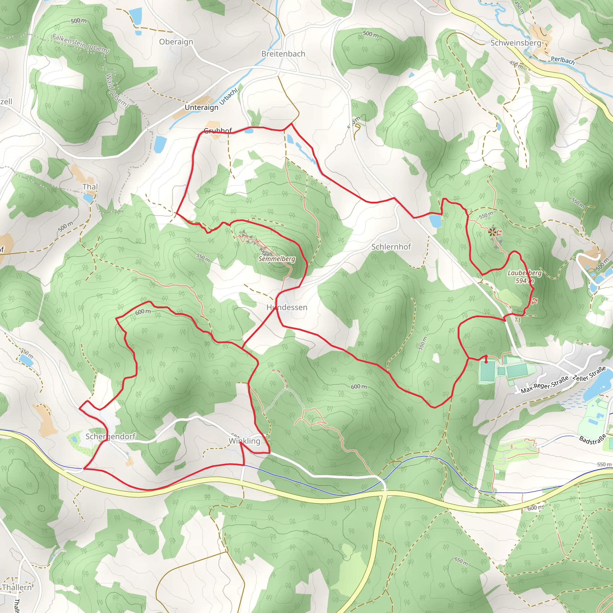 Lauberberg via Falkensteiner Kraeuterweg and Radweg Regensburg-Falkenstein mobile static map