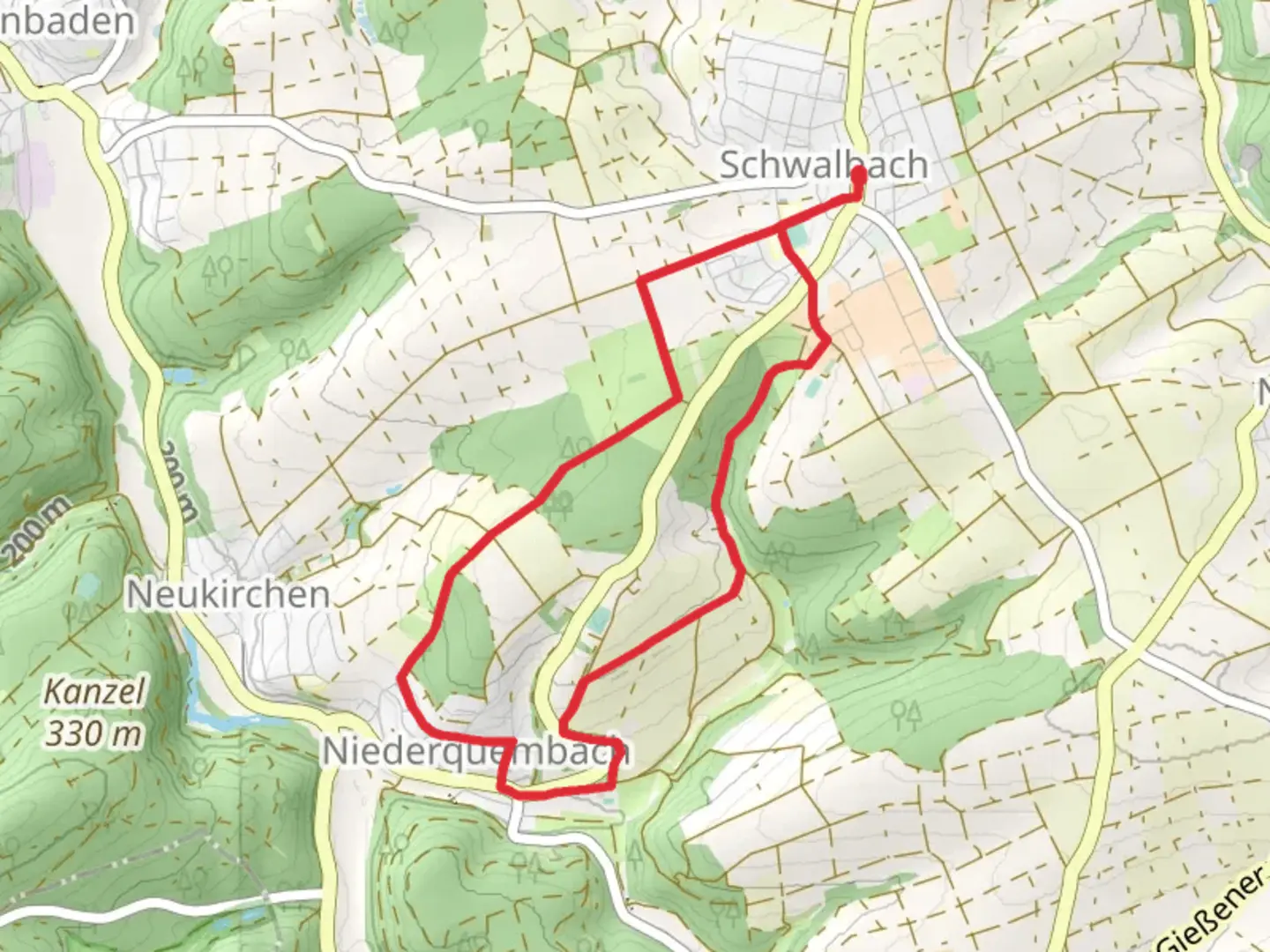An image depicting the trail Schwalbach to Niederquembach Loop and its surrounding area.