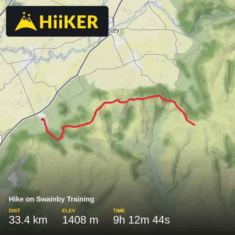 A map preview of the recording Hike on Swainby Training.