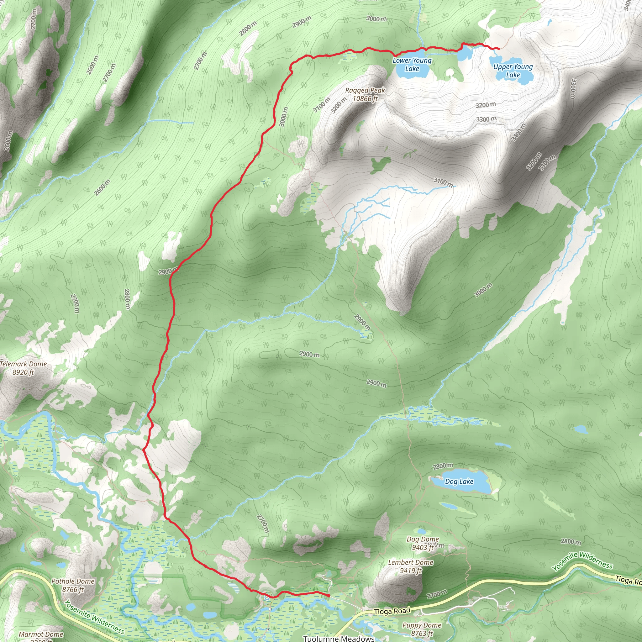 Middle and Lower Young Lakes via Pacific Crest Trail mobile static map