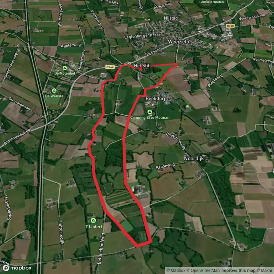 An image depicting the trail Munsterhoek and Stempelsdijk Loop and its surrounding area.