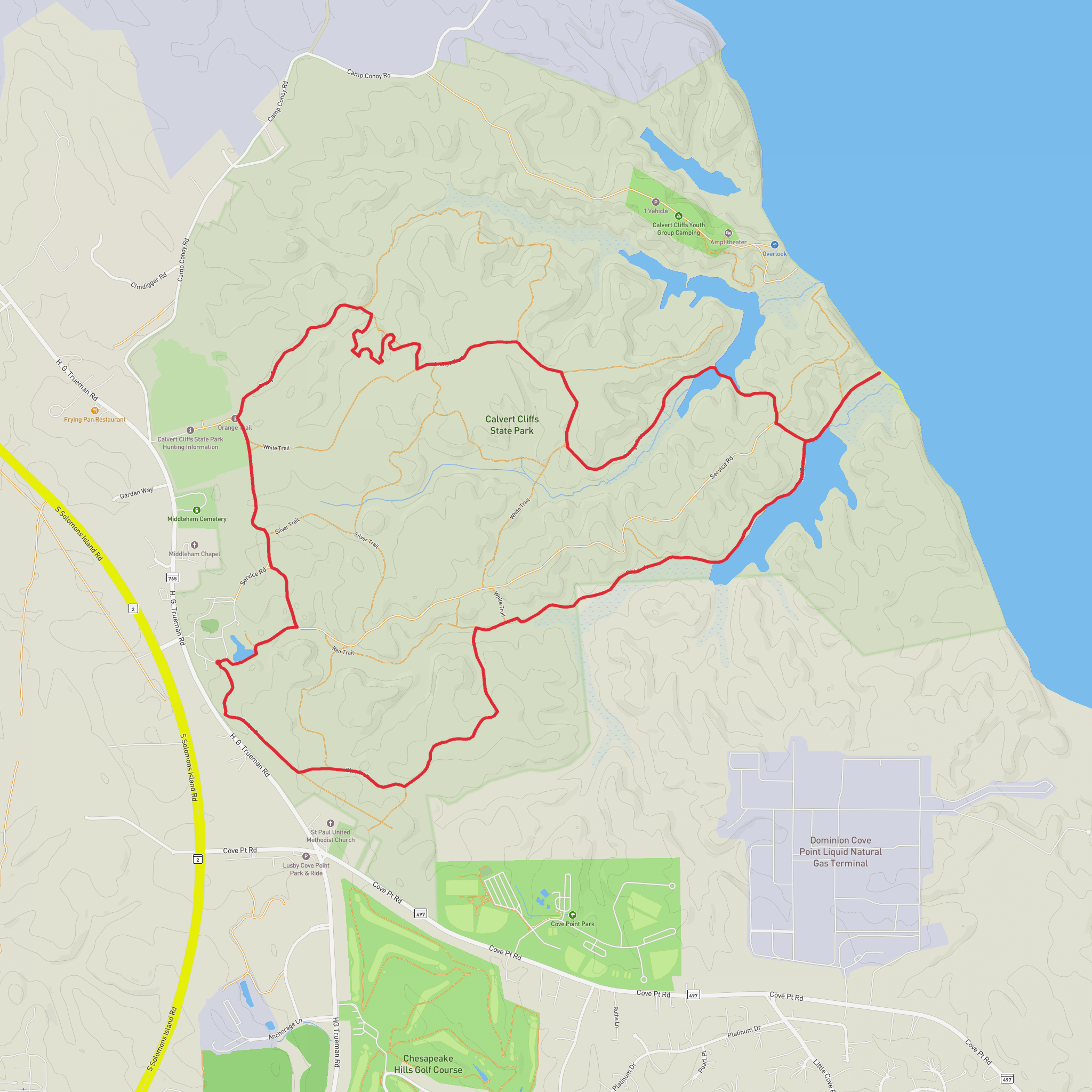 Calvert Cliffs via Blue Trail and Orange Trail mobile static map