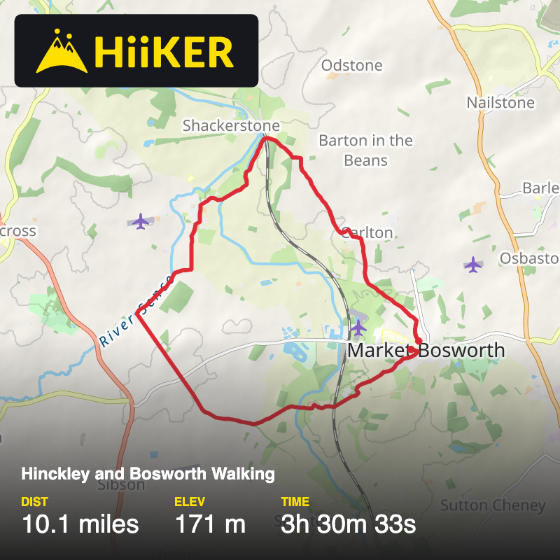 A map preview of the recording Hinckley and Bosworth Walking.