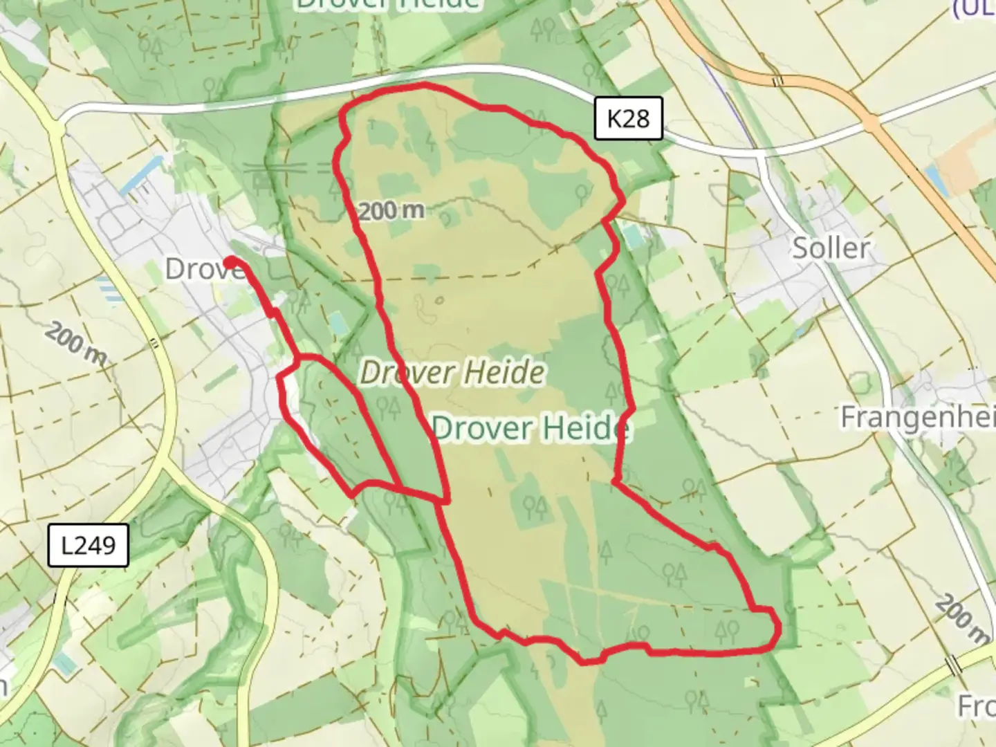 An image depicting the trail Neuntoeterweg, Grosser Heideweg and Sommer Runde and its surrounding area.