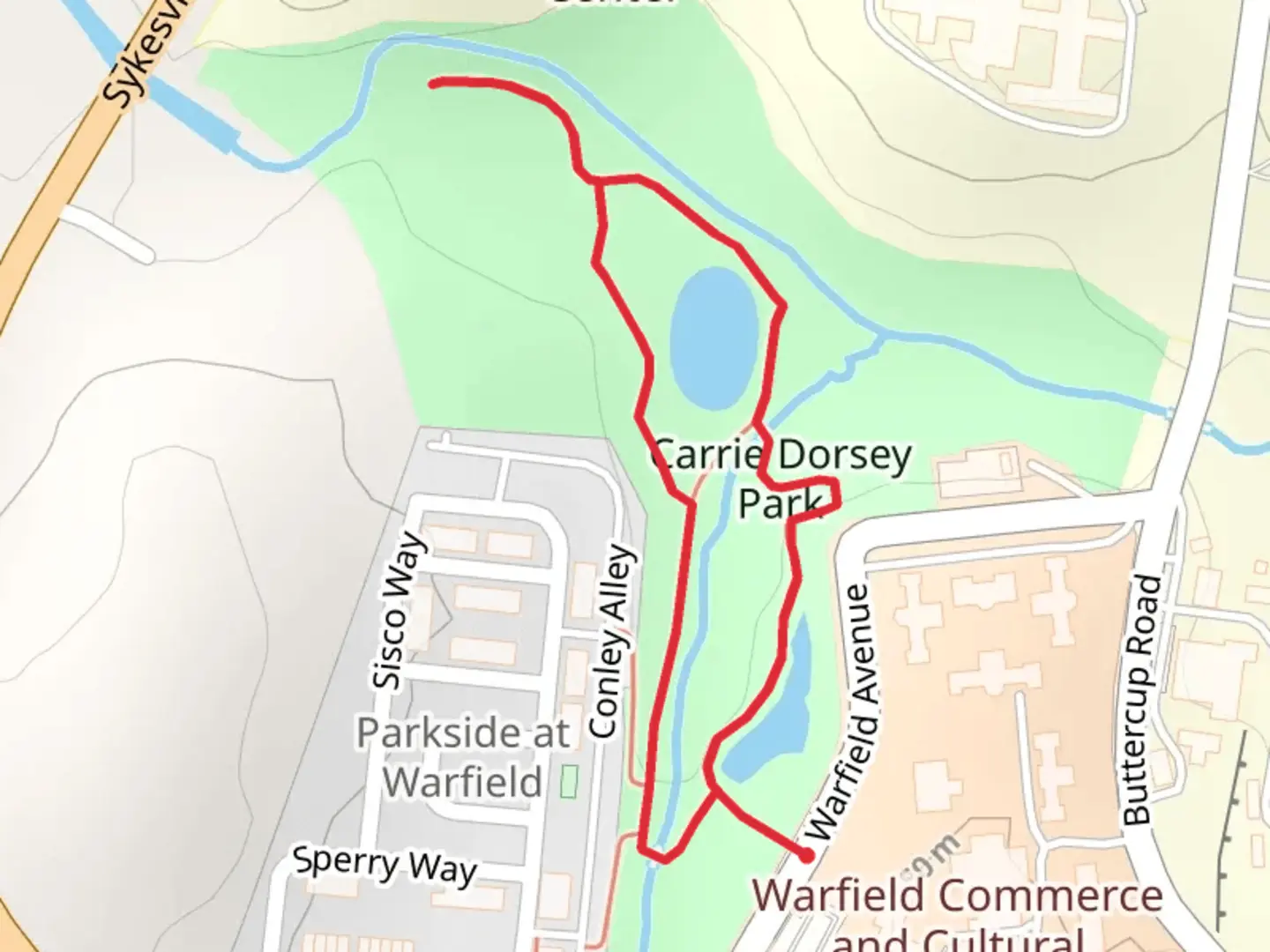 An image depicting the trail Carrie Dorsey Park Loop and its surrounding area.
