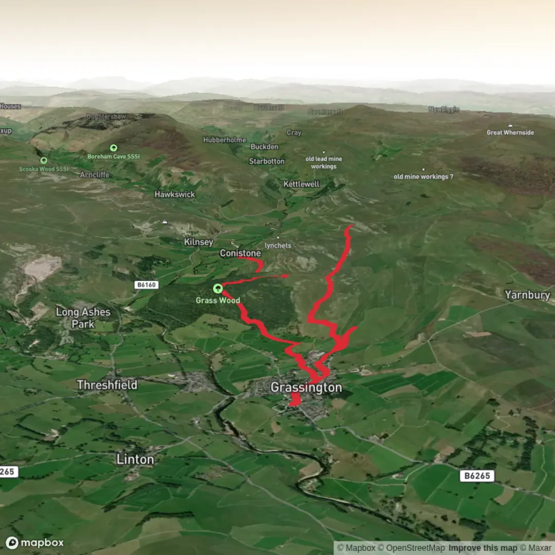 An image depicting the trail Conistone Dib and Grass Wood and its surrounding area.
