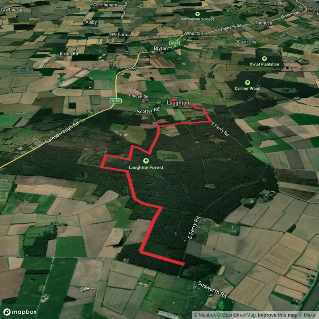 An image depicting the trail Laughton Woods to the Pub via Laughton Forest and its surrounding area.