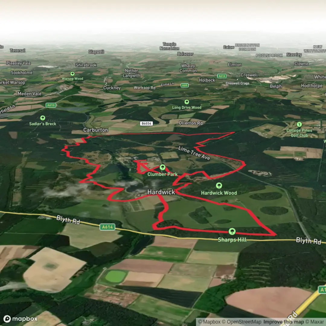An image depicting the trail Clumber Park and Lake Route and its surrounding area.