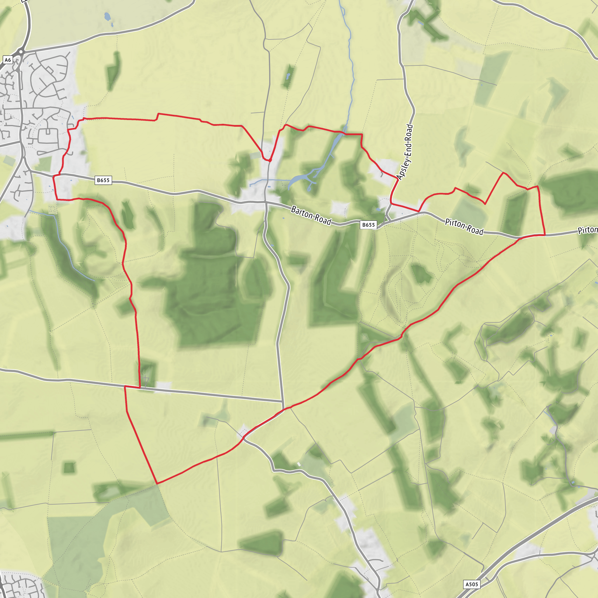 Barton Hills, Hoo Bit and Knocking Hoe Loop mobile static map