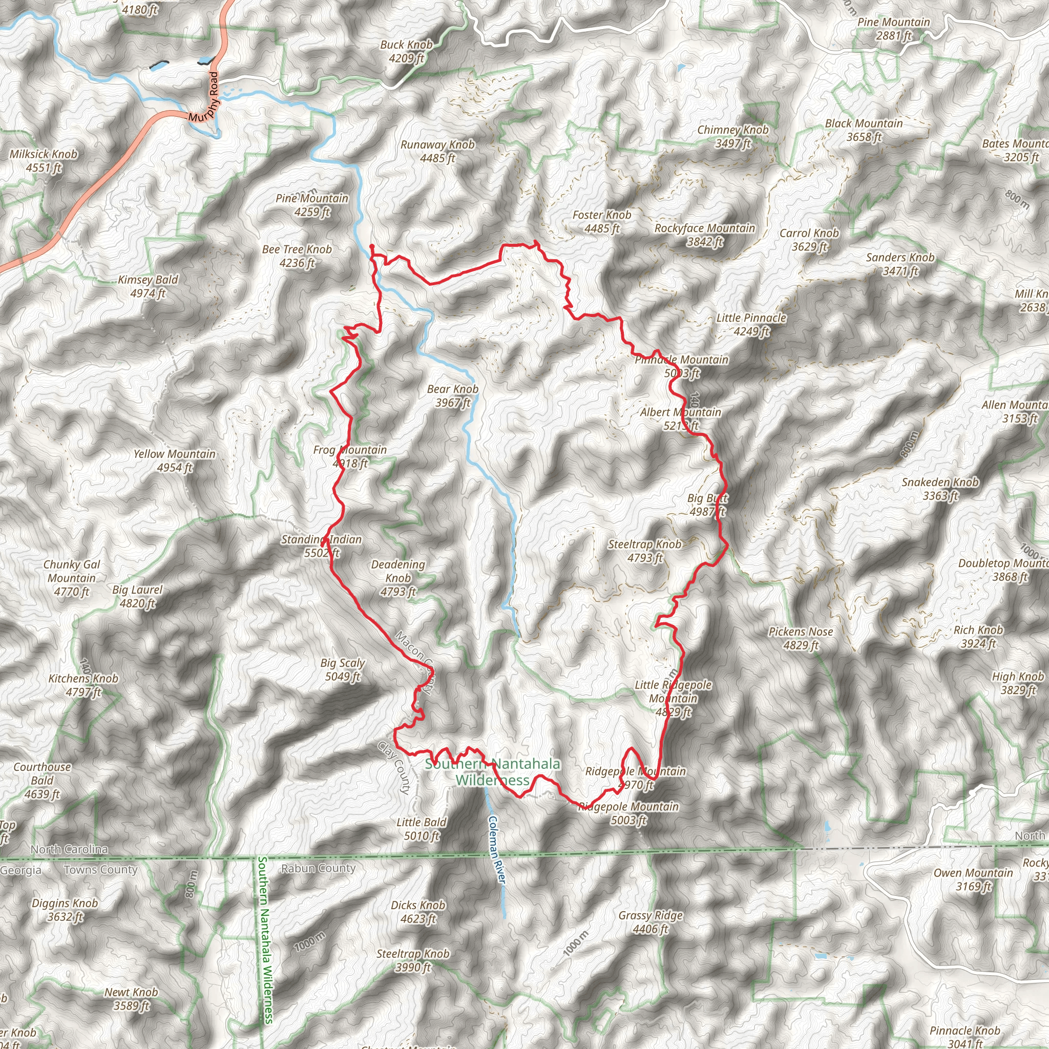 Standing Indian, Beech Gap, Pinnacle Mountain and Glassmine Gap Loop mobile static map