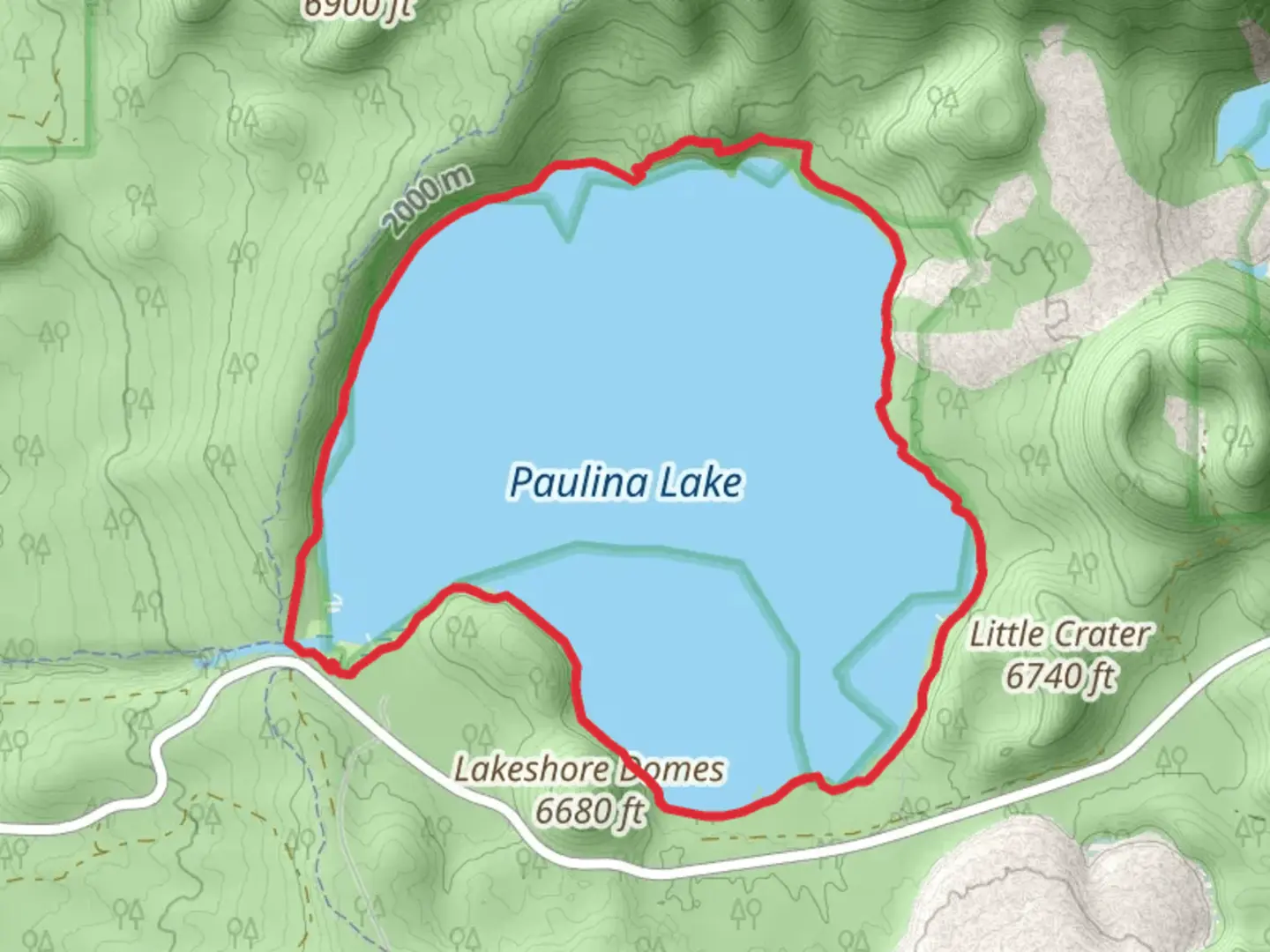 An image depicting the trail Paulina Lake Loop and its surrounding area.